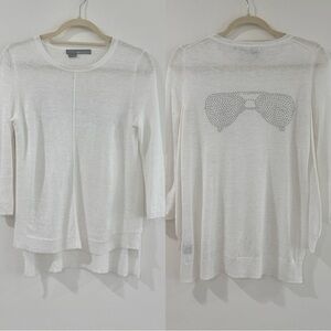 Anthropologie 360 SWEATER  linen lightweight sweater studded decor white XS